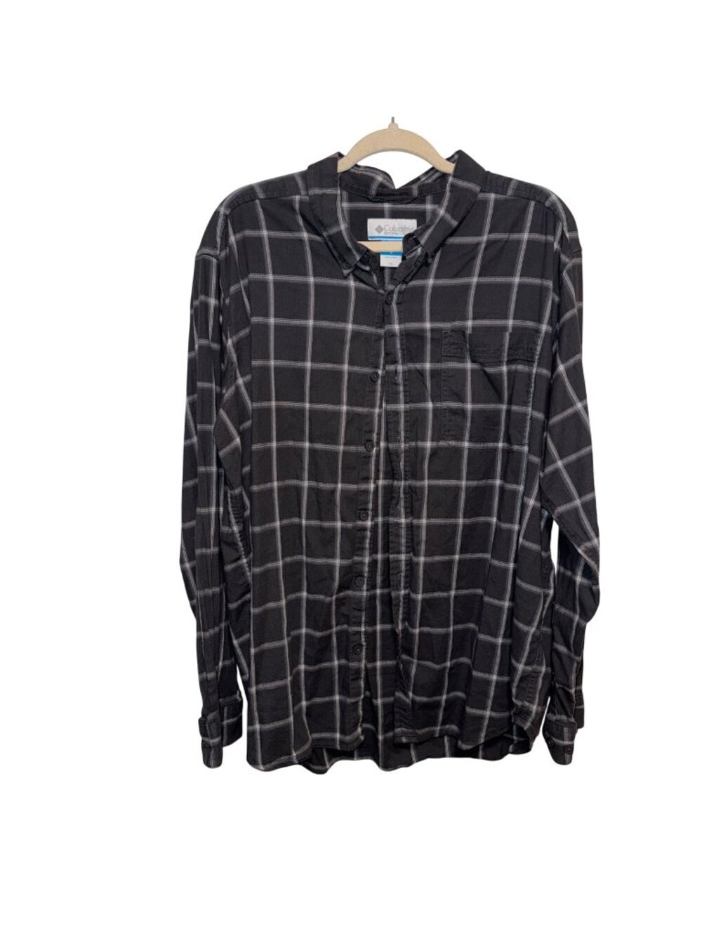 Columbia Mens XL Black & Gray Plaid Button-Up Long Sleeve Shirt